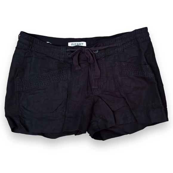 OLD NAVY Black Linen Safari Shorts w Drawstring Waist - Size 8 - Picture 3 of 11